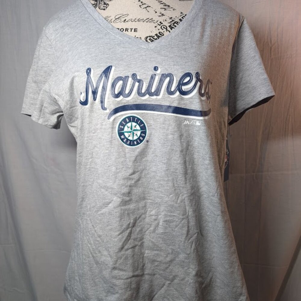 NWT Womens Gray Seattle Mariners Short Sleeve V Neck T - Shirt size M